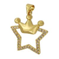 Cubic Zirconia Micro Pave Brass Pendant, Star, gold color plated, fashion jewelry & DIY & micro pave cubic zirconia, golden, 23x25x3mm, Hole:Approx 3mm, Sold By PC