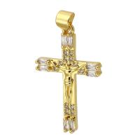 Cubic Zirconia Micro Pave Brass Pendant, Cross, gold color plated, fashion jewelry & DIY & micro pave cubic zirconia, golden, 18x29x3mm, Hole:Approx 3mm, Sold By PC