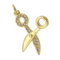 Cubic Zirconia Micro Pave Brass Pendant Scissors gold color plated fashion jewelry & DIY & micro pave cubic zirconia golden Approx 3mm Sold By PC