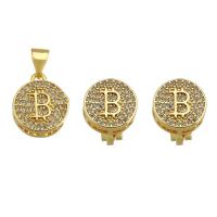 Cubic Zirconia Micro Pave Brass Jewelry Sets, pendant & earring, Round, gold color plated, fashion jewelry & DIY & different styles for choice & micro pave cubic zirconia, golden, 17x19x2mm, Hole:Approx 3mm, Sold By PC
