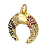 Cubic Zirconia Micro Pave Brass Pendant, Moon, gold color plated, fashion jewelry & DIY & micro pave cubic zirconia, multi-colored, 16x17.50x2mm, Hole:Approx 3mm, Sold By PC