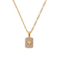 Stainless Steel Jewelry Necklace 304 Stainless Steel with Cubic Zirconia with 5cm extender chain Rectangle Vacuum Ion Plating for woman golden Length Approx 40 cm Sold By PC