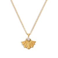 Stainless Steel Jewelry Necklace 304 Stainless Steel with Cubic Zirconia with 5cm extender chain Ginkgo Leaf Vacuum Ion Plating for woman golden Length Approx 40 cm Sold By PC