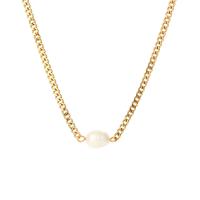 Stainless Steel Jewelry Necklace 304 Stainless Steel with Freshwater Pearl with 5cm extender chain Vacuum Ion Plating for woman white 16.90mm Length Approx 40 cm Sold By PC
