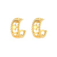 Stainless Steel Stud Earrings 304 Stainless Steel Vacuum Ion Plating for woman & hollow golden Sold By Pair