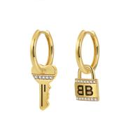 Cubic Zirconia Micro Pave Brass Earring, Lock and Key, plated, micro pave cubic zirconia & for woman, more colors for choice, nickel, lead & cadmium free, 10x28mm, Sold By Pair