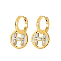 Brass Drop Earring with Cubic Zirconia Flat Round plated for woman & hollow nickel lead & cadmium free Sold By Pair