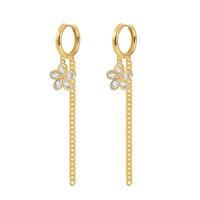 Brass Drop Earring, with Cubic Zirconia, Flower, plated, for woman, more colors for choice, nickel, lead & cadmium free, 74mm, Sold By Pair