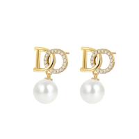 Cubic Zirconia Micro Pave Brass Earring with Plastic Pearl Round plated micro pave cubic zirconia & for woman nickel lead & cadmium free Sold By Pair