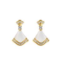 Cubic Zirconia Micro Pave Brass Earring with Cats Eye Fan plated micro pave cubic zirconia & for woman nickel lead & cadmium free Sold By Pair