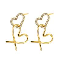 Cubic Zirconia Micro Pave Brass Earring, Heart, plated, micro pave cubic zirconia & for woman & hollow, more colors for choice, nickel, lead & cadmium free, 16x26mm, Sold By Pair