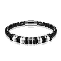 PU Leather Cord Bracelets, with 316L Stainless Steel, fashion jewelry & Unisex & micro pave cubic zirconia, more colors for choice, Length:Approx 7.87 Inch, Sold By PC