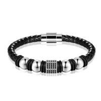 Leather Cord Bracelet, with 316L Stainless Steel, fashion jewelry & micro pave cubic zirconia & for woman, more colors for choice, Length:Approx 7.87 Inch, Sold By PC