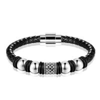 Leather Cord Bracelet, with 316L Stainless Steel, fashion jewelry & Unisex & micro pave cubic zirconia, more colors for choice, Length:Approx 7.87 Inch, Sold By PC