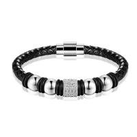 Leather Cord Bracelet, with 316L Stainless Steel, fashion jewelry & micro pave cubic zirconia & for woman, more colors for choice, Length:Approx 7.87 Inch, Sold By PC