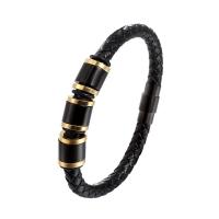 Bracelet cordon en cuir, avec acier inoxydable 316L, longueur différente pour le choix & unisexe & styles différents pour le choix, Vendu par PC
