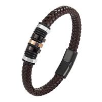 Bracelet cordon en cuir, avec acier inoxydable 316L, bijoux de mode & longueur différente pour le choix & pour homme, plus de couleurs à choisir, Vendu par PC
