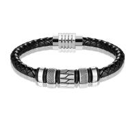 Bracelet cordon en cuir, avec acier inoxydable 316L, bijoux de mode & longueur différente pour le choix & pour homme, noire, 6mm, Vendu par PC
