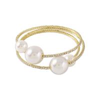 Rhinestone Bracelet with Plastic Pearl & Zinc Alloy Round plated fashion jewelry & elastic & for woman Inner Approx 61mm Sold By PC