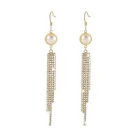 Rhinestone Earring, with Plastic Pearl, plated, fashion jewelry & for woman, more colors for choice, 10x103mm, Sold By Pair