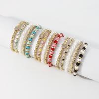CCB Bracelets, Copper Coated Plastic, with Resin & Plastic Pearl, gold color plated, 5 pieces & elastic & folk style & for woman & with rhinestone, more colors for choice, Inner Diameter:Approx 53mm, Sold By Set