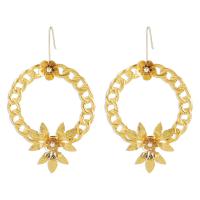 Iron Earring with Plastic Pearl Flower plated punk style & for woman & hollow nickel lead & cadmium free Sold By Pair