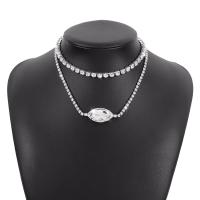 Multi Layer Necklace, Iron, Horse Eye, plated, Double Layer & fashion jewelry & for woman & with rhinestone, more colors for choice, nickel, lead & cadmium free, Length:12.99-17.32 Inch, Sold By PC