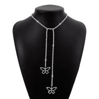Мода Fringe ожерелье, цинковый сплав, бабочка, Другое покрытие, ювелирные изделия моды & Женский & со стразами, Много цветов для выбора, не содержит никель, свинец, длина:14.37-18.5 дюймовый, продается PC