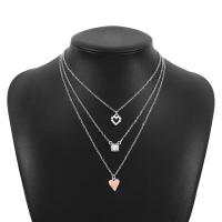 Multi Layer Necklace Zinc Alloy Heart plated three layers & for woman & enamel & with rhinestone nickel lead & cadmium free Length 14.76-16.92 Inch Sold By PC
