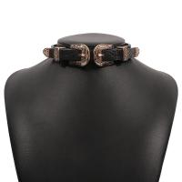 Fashion Choker Necklace PU Leather with Zinc Alloy plated Adjustable & punk style & for woman Length 16.14 Inch Sold By PC