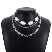 Mode-Multi-Layer-Halskette, Zinklegierung, mit Kunststoff Perlen & Eisen, plattiert, Modeschmuck & mehrschichtig & für Frau & mit Strass, keine, frei von Nickel, Blei & Kadmium, Länge:14.96-17.71 ZollInch, verkauft von PC
