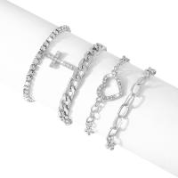 Iron Bracelet with Zinc Alloy Heart plated 4 pieces & fashion jewelry & for woman & with rhinestone nickel lead & cadmium free Sold By Set