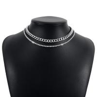 Multi Layer Necklace Aluminum plated Double Layer & fashion jewelry & for woman & with rhinestone nickel lead & cadmium free Length 14.17-18.89 Inch Sold By PC