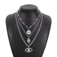 Multi Layer Necklace, Iron, with Resin & Tibetan Style, Horse Eye, plated, multilayer & for woman & with rhinestone, more colors for choice, nickel, lead & cadmium free, Length:15.74-25.98 Inch, Sold By PC