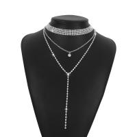 Mode-Fringe-Halskette, Zinklegierung, plattiert, Modeschmuck & mehrschichtig & für Frau & mit Strass, keine, frei von Nickel, Blei & Kadmium, Länge 13.38-20.07 ZollInch, verkauft von PC