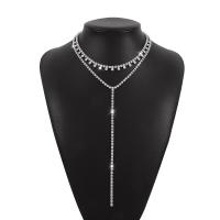 Fashion Fringe Necklace Zinc Alloy plated Double Layer & vintage & for woman & with rhinestone nickel lead & cadmium free Length 14.76-19.09 Inch Sold By PC
