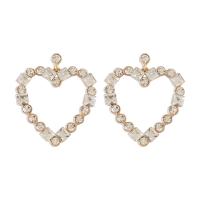 Tibetan Style Drop Earrings, Heart, plated, fashion jewelry & for woman & with rhinestone & hollow, more colors for choice, nickel, lead & cadmium free, 36x43mm, Sold By Pair