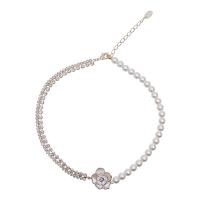 Plastik perle halskæde, Plastic Pearl, med Zinc Alloy, ægte forgyldt, Koreansk stil & for kvinde, flere farver til valg, Længde Ca. 35-40 cm, 10pc'er/Lot, Solgt af Lot
