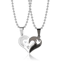 Couple Necklace Titanium Steel Heart Vacuum Ion Plating 2 pieces & for couple & with rhinestone 30mm Length Approx 60 cm Sold By Set