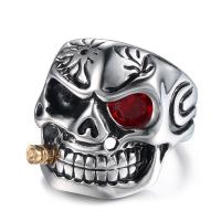Rhinestone Stainless Steel Finger Ring 316 Stainless Steel Skull Antique finish & for man & with rhinestone Sold By PC