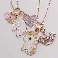 Zinc Alloy Children Necklace Skull Antique finish & enamel & with rhinestone multi-colored Length Approx 50 cm Sold By PC