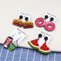 Acrylic Jewelry Earring with Zinc Alloy food shape with 10m Linen Cord & for woman multi-colored 50mm Sold By Pair