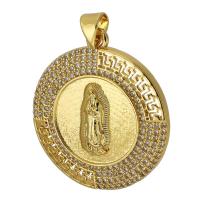 Cubic Zirconia Micro Pave Brass Pendant, Round, gold color plated, fashion jewelry & DIY & micro pave cubic zirconia, golden, 26x29x3mm, Hole:Approx 3mm, Sold By PC
