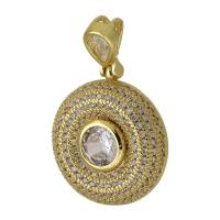Cubic Zirconia Micro Pave Brass Pendant Round gold color plated fashion jewelry & DIY & micro pave cubic zirconia golden 42mm Approx 4mm Sold By PC