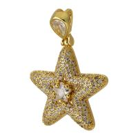 Cubic Zirconia Micro Pave Brass Pendant, Star, gold color plated, fashion jewelry & DIY & micro pave cubic zirconia, golden, 44mm, Hole:Approx 4mm, Sold By PC