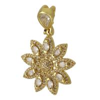 Cubic Zirconia Micro Pave Brass Pendant Flower gold color plated fashion jewelry & DIY & micro pave cubic zirconia golden 41mm Approx 4mm Sold By PC
