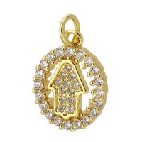 Cubic Zirconia Micro Pave Brass Pendant, Round, gold color plated, fashion jewelry & DIY & micro pave cubic zirconia, golden, 12x16x3mm, Hole:Approx 3mm, Sold By PC