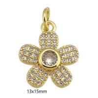 Cubic Zirconia Micro Pave Brass Pendant, Flower, gold color plated, fashion jewelry & DIY & micro pave cubic zirconia, two different colored, 13x15x3mm, Hole:Approx 3mm, Sold By PC