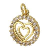 Cubic Zirconia Micro Pave Brass Pendant, Round, gold color plated, fashion jewelry & DIY & micro pave cubic zirconia, golden, 13x16x3mm, Hole:Approx 3mm, Sold By PC