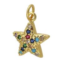 Cubic Zirconia Micro Pave Brass Pendant, Star, gold color plated, fashion jewelry & DIY & micro pave cubic zirconia, multi-colored, 12.50x14x3mm, Hole:Approx 3mm, Sold By PC